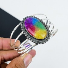Bracelet Manchette En Quartz Solaire Arc-En-Ciel En Argent Sterling 925