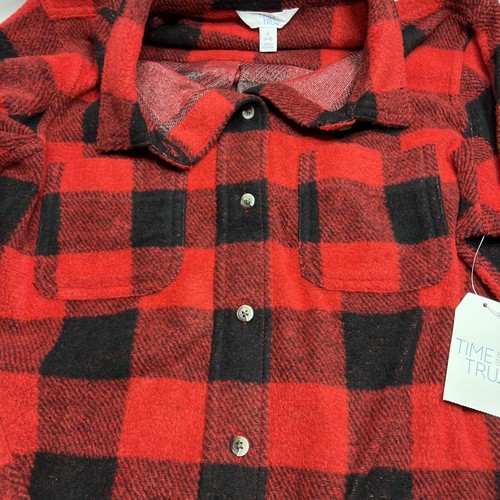 WOMENS TIME & TRU BUTTON FRONT RED PLAID LONG SLEEVE FLANNEL SHIRT (S) DD - Picture 5 of 6