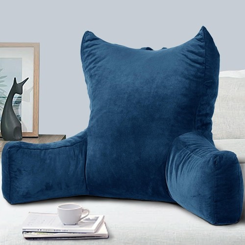 Ergonomic Velvet Back Pillow for Bed with Washable Cover and Storage Pockets - Picture 3 of 7
