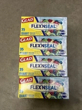 Glad Food Storage Glad Flex'n Seal Freezer Quart Zipper Bags, 35 Ct (Pack of 4)