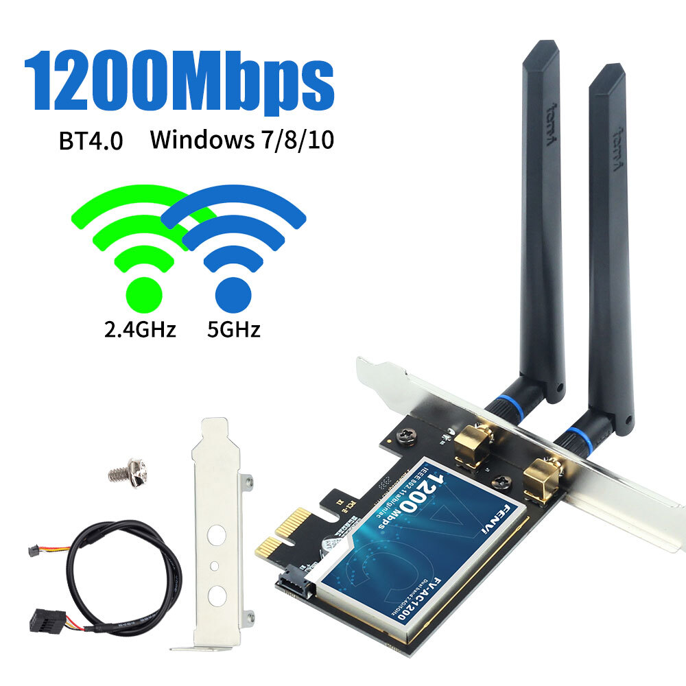 Carte Wifi Pc Fixe Carte WiFi PCI-E Double Bande 1200 Mbps - Adaptateur Bluetooth 4.0 Pour PC, Streaming Et Gaming Sans Lag (2.4Ghz/5Ghz) Adaptateur PCIe Pour PC Gaming