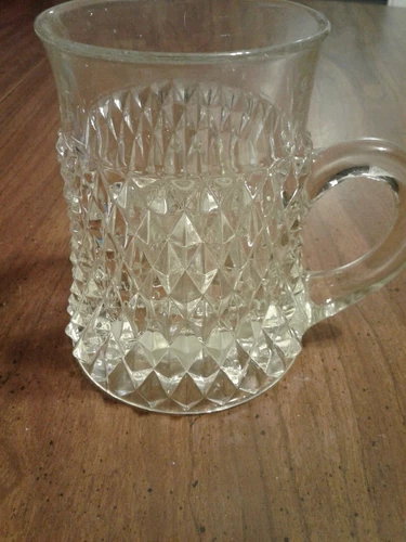 4" Vintage Mug Diamond Point Clear by INDIANA GLASS