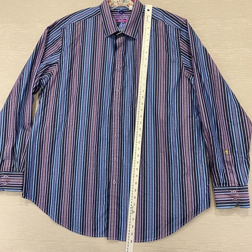 Robert Graham Dress Shirt Mens 2XLT Blue Purple Striped Contrast Cuff Cocktail - Picture 12 of 15