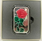 Pink Rose 1 Troy (oz) .999 Fine Silver Bar, Hand Painted Enameled W/Gift Box