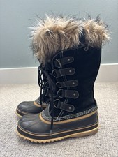 Sorel Joan Of Arctic Waterproof Suede Snow Boots Black Faux Fur Cuff Sz 6
