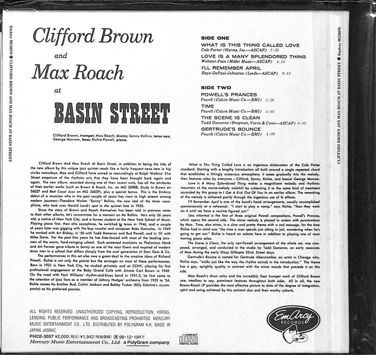 Clifford Brown And Max Roach Jazz NEW CD(SHM-CD) 