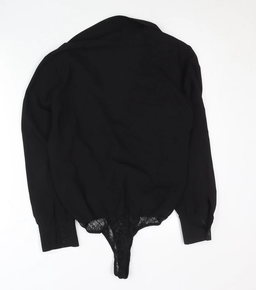 Next Womens Black Lace Collar Bodysuit UK 12 Long Sleeve Party — 第 3/4 张图片