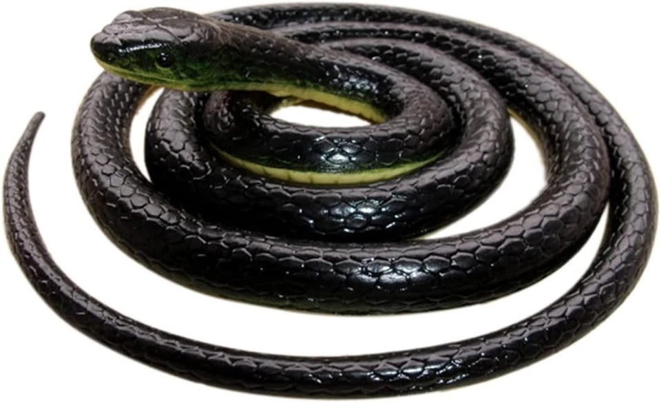 Juguete de goma serpiente negra de 52 pulgadas - Ideal para decoración al aire libre y diversión de bromas Foto 3 de 4