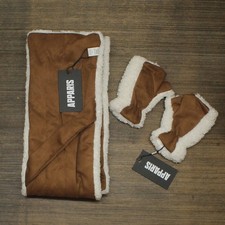 Apparis Ziggy Faux Shearling Wrap Scarf  Gloves Bundle Brown / White One Size