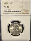 1952 S Washington Quarter NGC MS 63 Silver