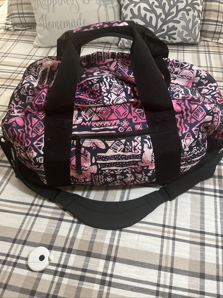 LL Bean 23” Grande Aventura Bolso de Lona Grande Azul y Rosa Patrón de Mano Foto 3 de 4