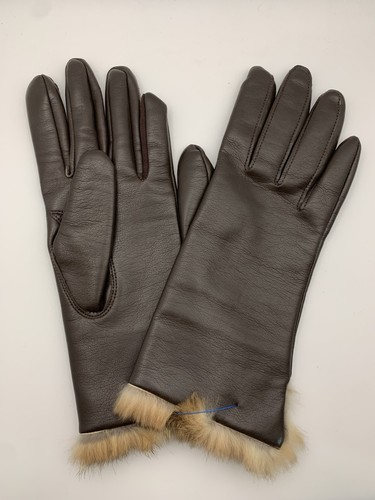 Vintage Vinyl Rabbit Fur Lined Gloves Womens Ladies Sz 8 Brown Faux Leather New - Picture 1 of 13