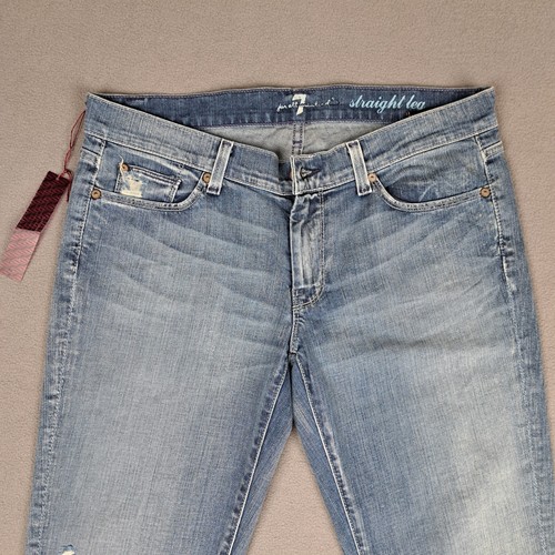 New 7 For All Mankind Straight Leg Jeans Women's Size 31 Light Blue Low Rise - Picture 2 of 14