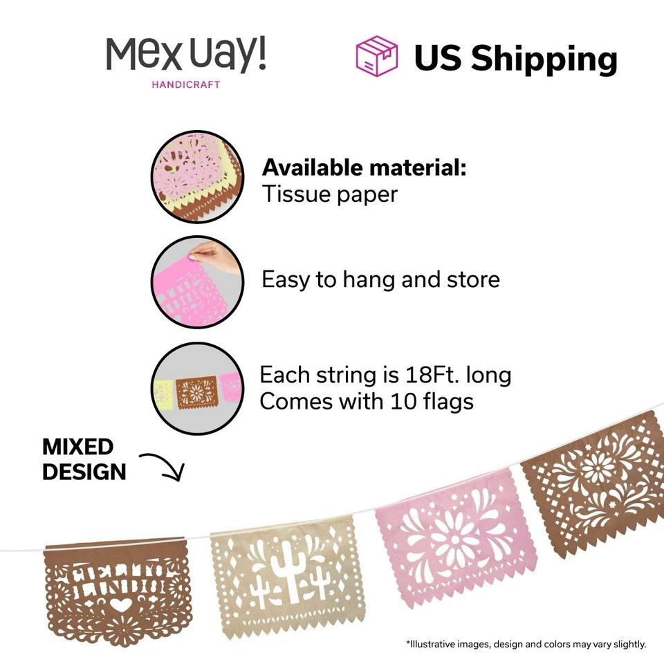 Cielito Lindo Talavera Papel Mexicano Picado Banners Paquete de 3 Rosa Mixto Foto 2 de 4
