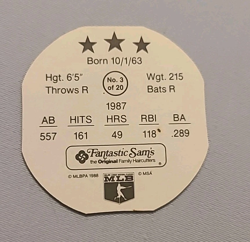 1988 Fantastic Sam's Baseball Superstars Disk #3 Mark McGwire/ Oakland Athletics - Image 2 of 2