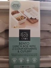 Bento Lunch Box w/  2 Compartments & Cutlery •Eco Ciroa (Clay color) 1 QT/ 1L