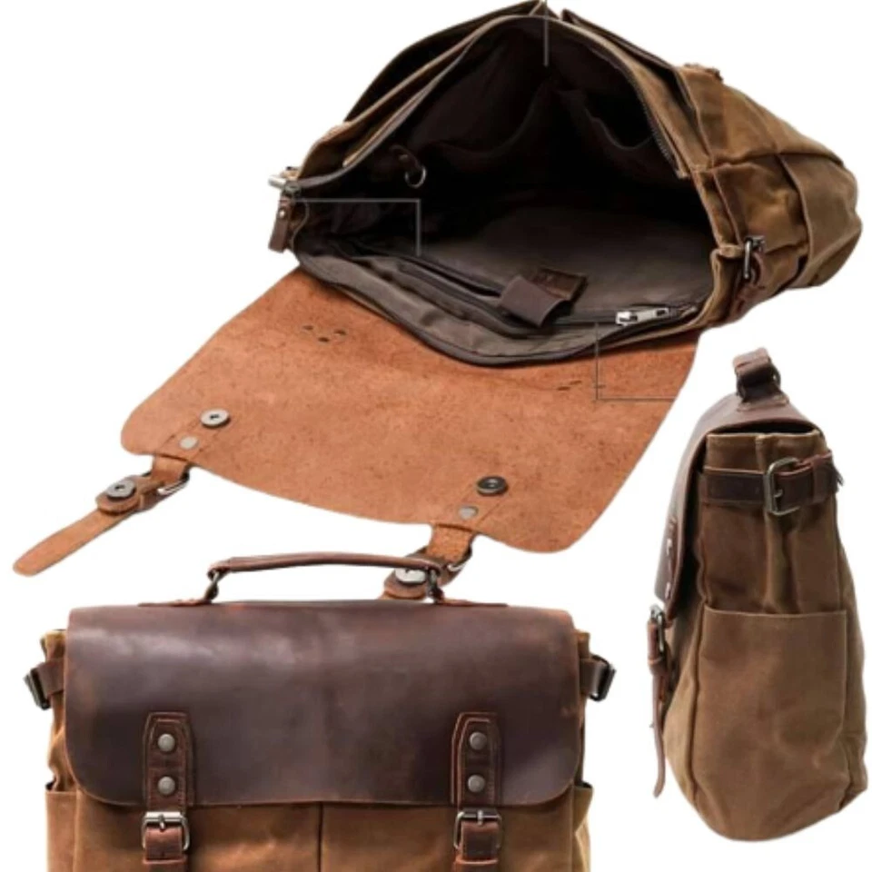 Bolso de Hombro Mensajero Cartera Hombre Negocios Maletín Portátil Cuero Vintage Bro Foto 2 de 4