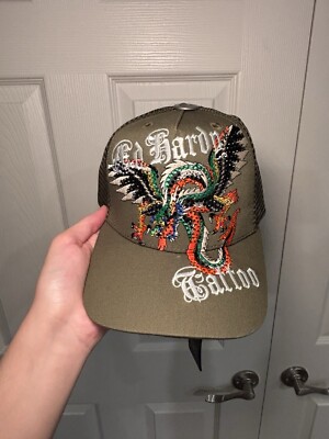 Ed Hardy Trucker Hat Embroidered Tattoo Brave Dragon Green Mesh ...