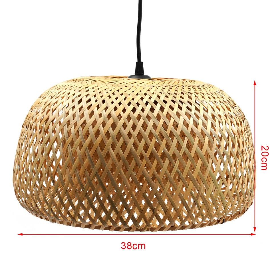 Vintage Bamboo Wicker Rattan Lantern Pendant Light Hanging Ceiling Lamp Fixture - Image 2 of 4
