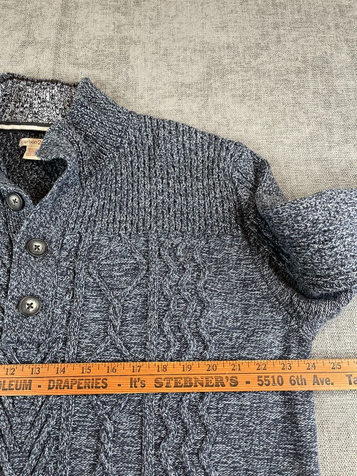 Suéter Carbono 2 Cobalto Para Hombres (XXL) Azul Cable Tejido Botón Pescador Sudadera Foto 4 de 4