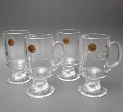 Princess House Etched Heritage Crystal Footed Irish Mugs #504 Set of 4