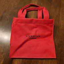 STARBUCKS COFFEE Red 7x8x3 Small Mini Pastry Canvas Tote Bag Black Embroidery