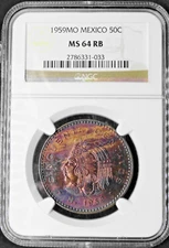 MEXICO 1959 Mo, 50 CENTAVOS MS 64 RB