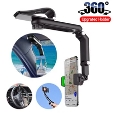 Multifunction 360°Rotation Phone Holder Car Rearview Mirror Sun Visor Mount Clip