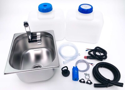 12V Camping Spüle Bausatz mit 10L Kanister Spülbecken Waschbecken Set Comet