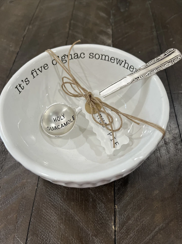 Mudpie Guacamole Dip Cup Set White Ceramic Bowl with Metal Spoon- NEW (U5) - Image 2 of 4