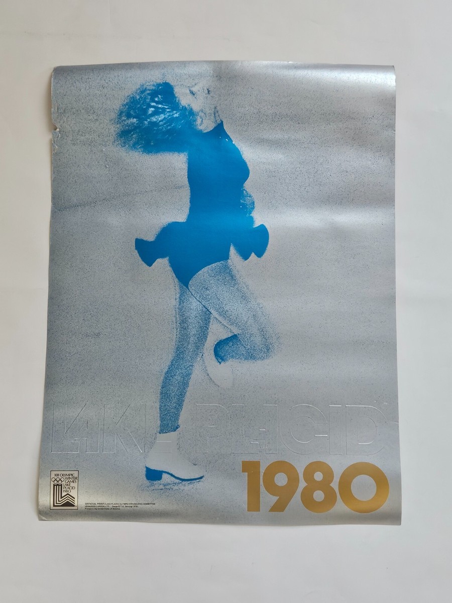 VINTAGE 1980 LAKE PLACID OLYMPICS EMBOSSED POSTER ~ Womens