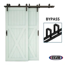 4-20FT Sliding Barn Wood Door Hardware Track Kit J Shape Hanger Bypass 2 Doors