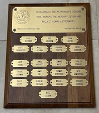 PROJECT MERCURY & GEMINI 1993 HONOR PLAQUE PRESENTED COCOA BEACH FLA MAYOR 1/1