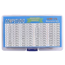 1/2W 1% 40 Values 400pcs Resistor Assortment Kit 1/2 Watt Metal Film Fixed Re...