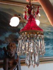 Vintage ruby red Lady cupcake glass crystal Brass SWAG lamp chandelier lighting