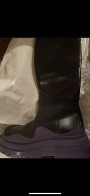 Bottega Veneta Tall Tire rubber-trimmed leather zip knee boots size 41  purple