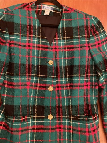 Vtg USA PENDLETON CLASSIC Christmas Tartan Plaid Wool Blazer Jacket Womens 12 - Picture 2 of 16