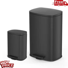 13.2 Gal & 3.2 Gal Rectangular Step On Trash Can Combo Stainless Steel Black New