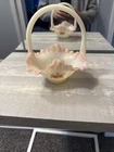 Fenton Pink Opalescent Ruffled Basket Signed J Hart Hand Painted Rose