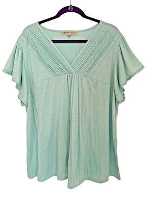 Absolutely Famous Mint Green V Neck Short Sleeve Top-Size 3X-NWOT