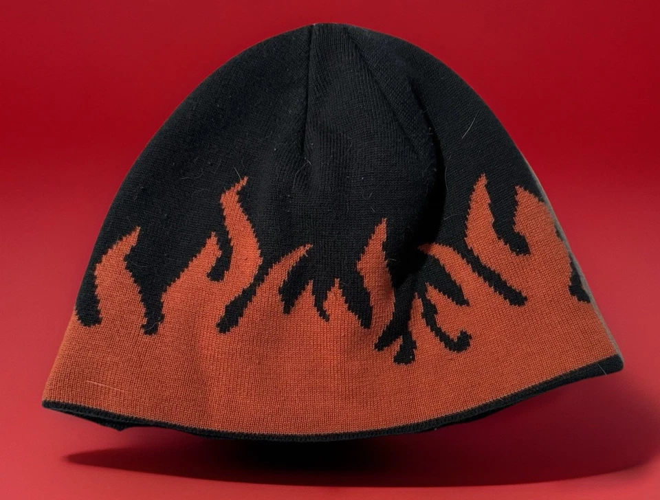 Harley-Davidson All Over Beanie Flame Fire Cap Black Orange Men Hat Bike - Image 2 of 4