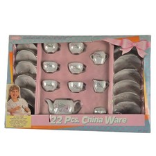 Vintage Fishel Porcelain Tea Set Kids 22 Pcs White Pink Floral China Toy Set