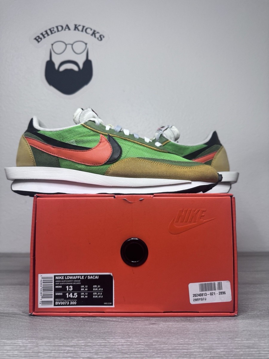 Size 13 - Nike Sacai LDWaffle US Green Gusto Orange Sneaker Shoes