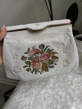 Vintage Delill Beaded Floral Evening Purse Bag Hardware Beaded Strap