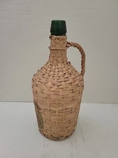 Vintage Wicker Wrapped 1/2 Gallon Green Wine Jug Portugal