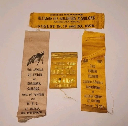 1896-1913 Sons Of Veterans & W.R.C. Civil War Reunion Ribbons Michigan