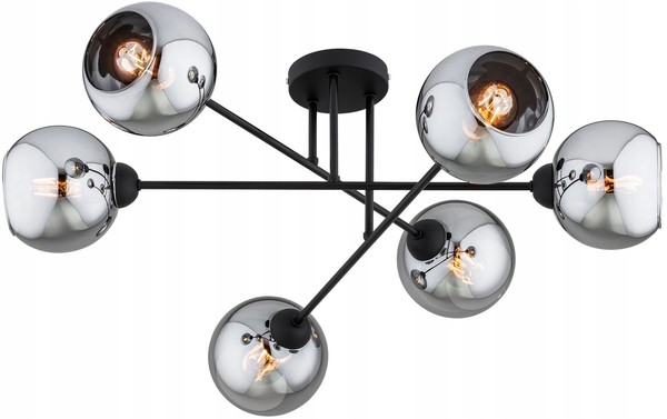 Deckenleuchte 6-Flammig Rauchglas Schwarz E27 L:70 Cm Deckenlampe Schlafzimmer-image
