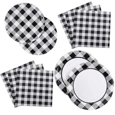 New Best Aneco 98 Pcs Black and White Checkered Paper Plates Set Buffalo Plaid
