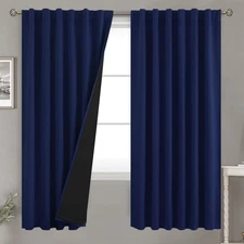 Navy Blue 100% Blackout Curtains 72 Inches Long with Black Liner, Rod Pocket ...