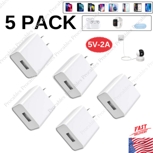 5PACK 5V 2A USB Wall Charger 10W AC Power Adapter US Plug For iPhone Android Lot - Picture 1 of 10